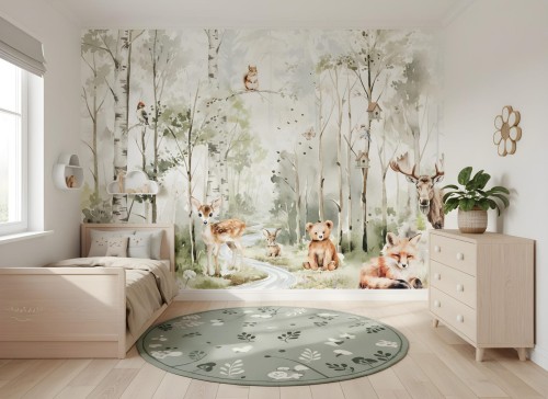 Fototapeta leśne zwierzęta sarenki i zające w lesie na wymiar