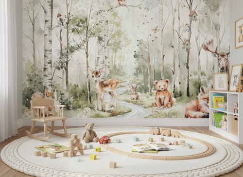 Fototapeta leśne zwierzęta sarenki i zające w lesie na wymiar