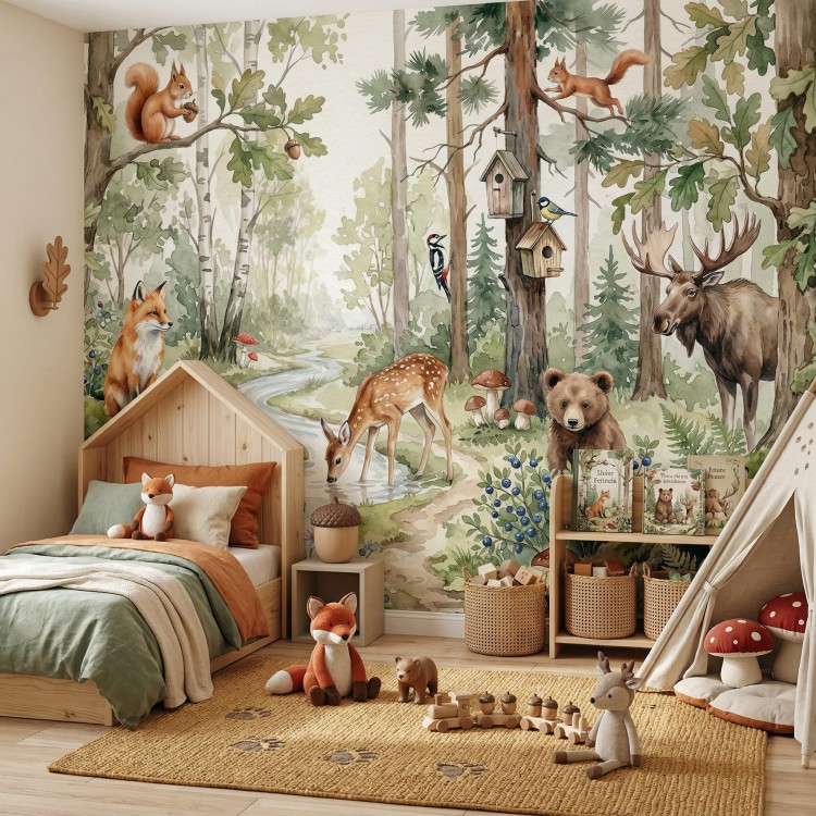 fototapeta leśna dla dzieci ze zwierzętami samoprzylepna.jpeg