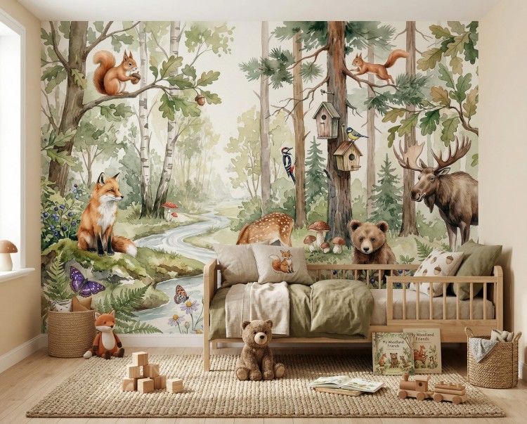 Leśna tapeta dla dzieci do pokoju dziecka peel and stick .jpeg