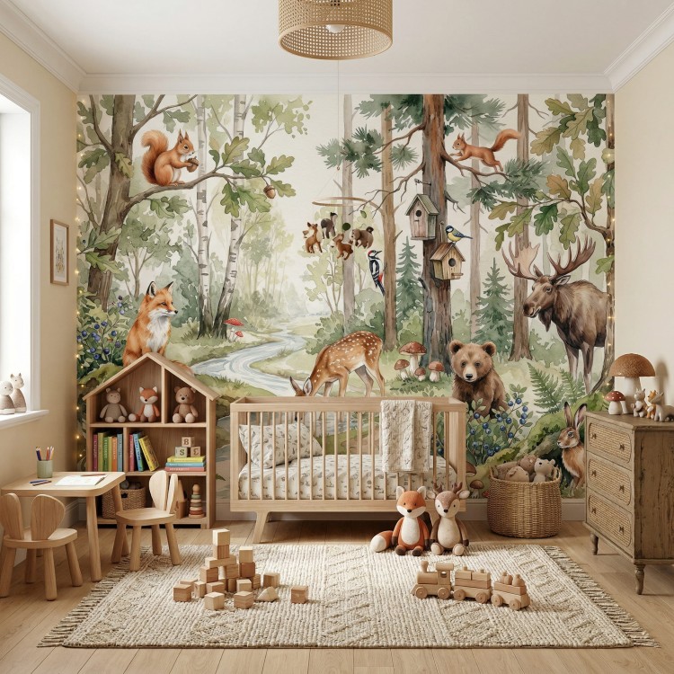 Leśna tapeta dla dzieci do pokoju dziecka.jpeg